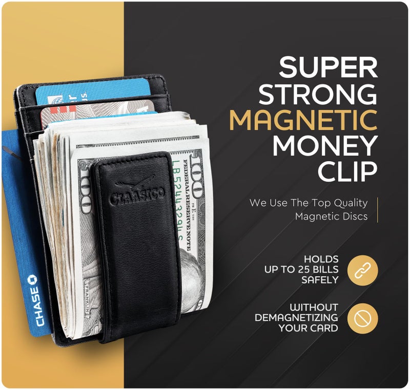 Claasicoâ„¢ Money Clip Leather Wallet For Men Slim Front Pocket RFID Blocking with Super Strong Magnetic - Image 3